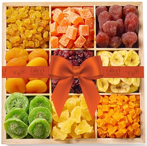 Christmas Dried Fruit Gift Basket - Extra Large - 9 Varieties of Sweets in Reusable Wooden Crate - Premium Fruit Gift Basket - All Natural Gourmet Dried Fruit Gifts - Healthy Gift Box, Christmas, Holiday Gift, Birthday, Care Package, Corporate Gifting, Ge