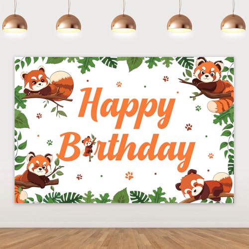 Panda Birthday Decorations Red Panda Backdrop for Girls Boys Baby 5 * 3ft
