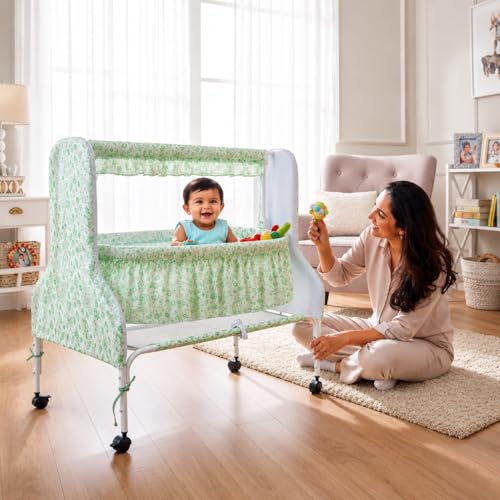 Image of Kiddery Baby Cradle Series Supernova Green Bassinet with Mosquito Net