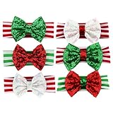 Lurrose Christmas Glitter Bows Baby Girl Headbands - 6pcs Xmas Sequin Stripe Bowknot Head Wraps Head