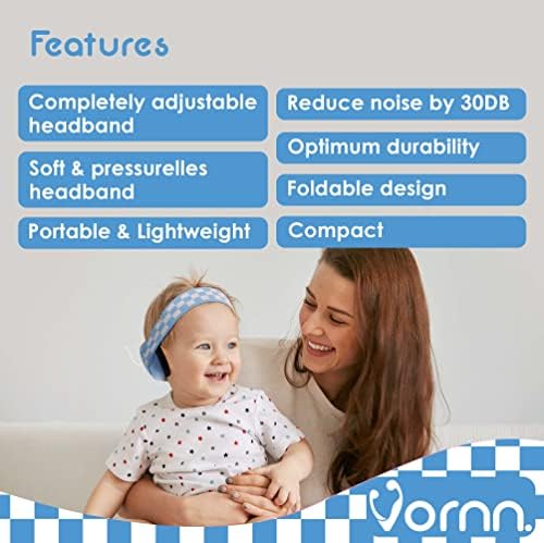 VORNN® Silent protect Baby ear defender earmuffs and protectors baby kids noise sound reduction cancelling muffs protection, soft adjustable headband toddlers, 03-36 months -UK design