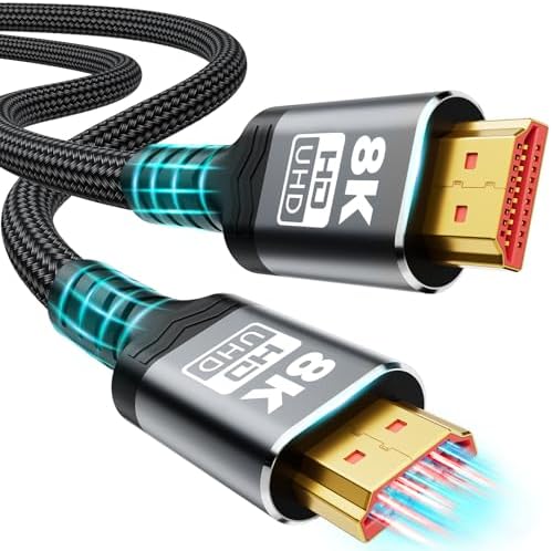 10K 8K HDMI Cable 2.1, Available 1.5FT 3.3FT 5FT 6.6FT 10FT 13FT 16FT 20FT 25FT Lengths for Selection,Ultra High Speed HDMI Cables Braided Cord 48Gbps, 8K@60Hz /4K@120Hz, HDCP 2.2&2.3(0.5M 1.5FT)
