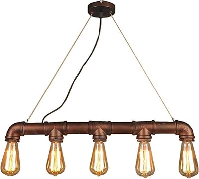 Wasserrohr Pendelleuchte Industrial – 5-fach Hängelampe Schwarz, E27, 65 Cm
