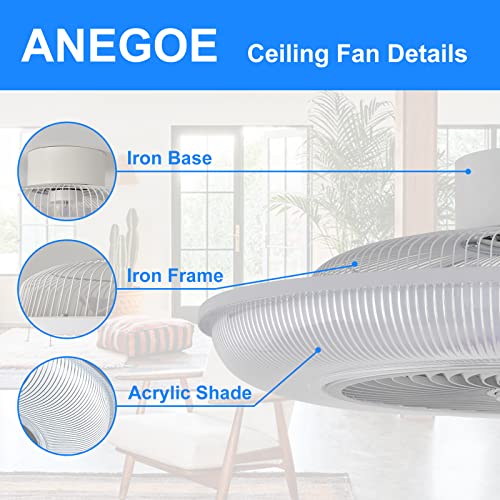 Anegoe Ceiling Fan With Lights Remote Control, 23'' Large Modern Ceiling Fan 360° Angle Airflow Flush Mount Ceiling Fan With Lights With Silent Dc Motor Low Profile Fan For Bedroom Living Room #TOP1