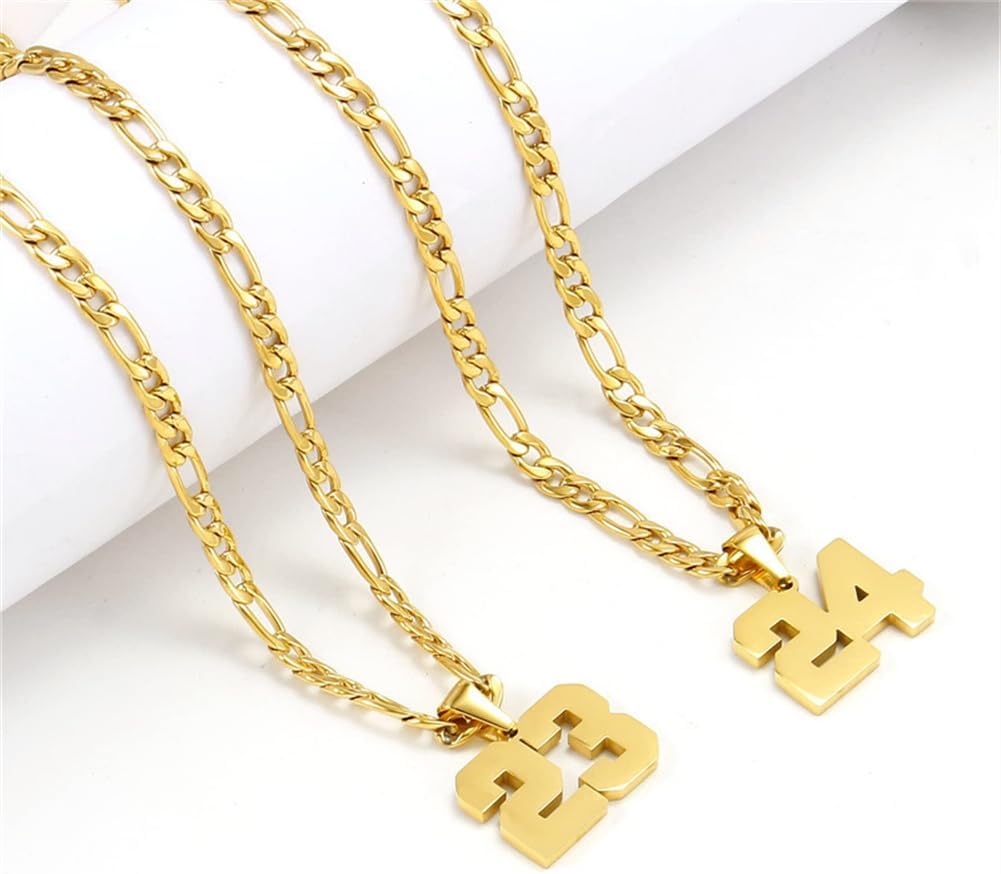 HIJONES Men's Stainless Steel Basketball Soccer Baseball Team Number Pendant Chunky Chain Sport Necklace