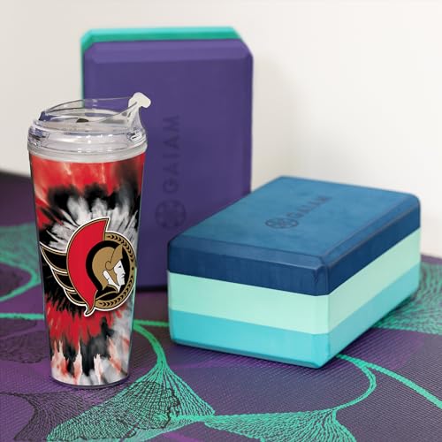 Image of Rico Industries NHL Hockey Team Color Tie Dye 24oz Metallic Acrylic Tumbler with Hinged Lid, Officially Licensed Double Wall Tumbler with Straw