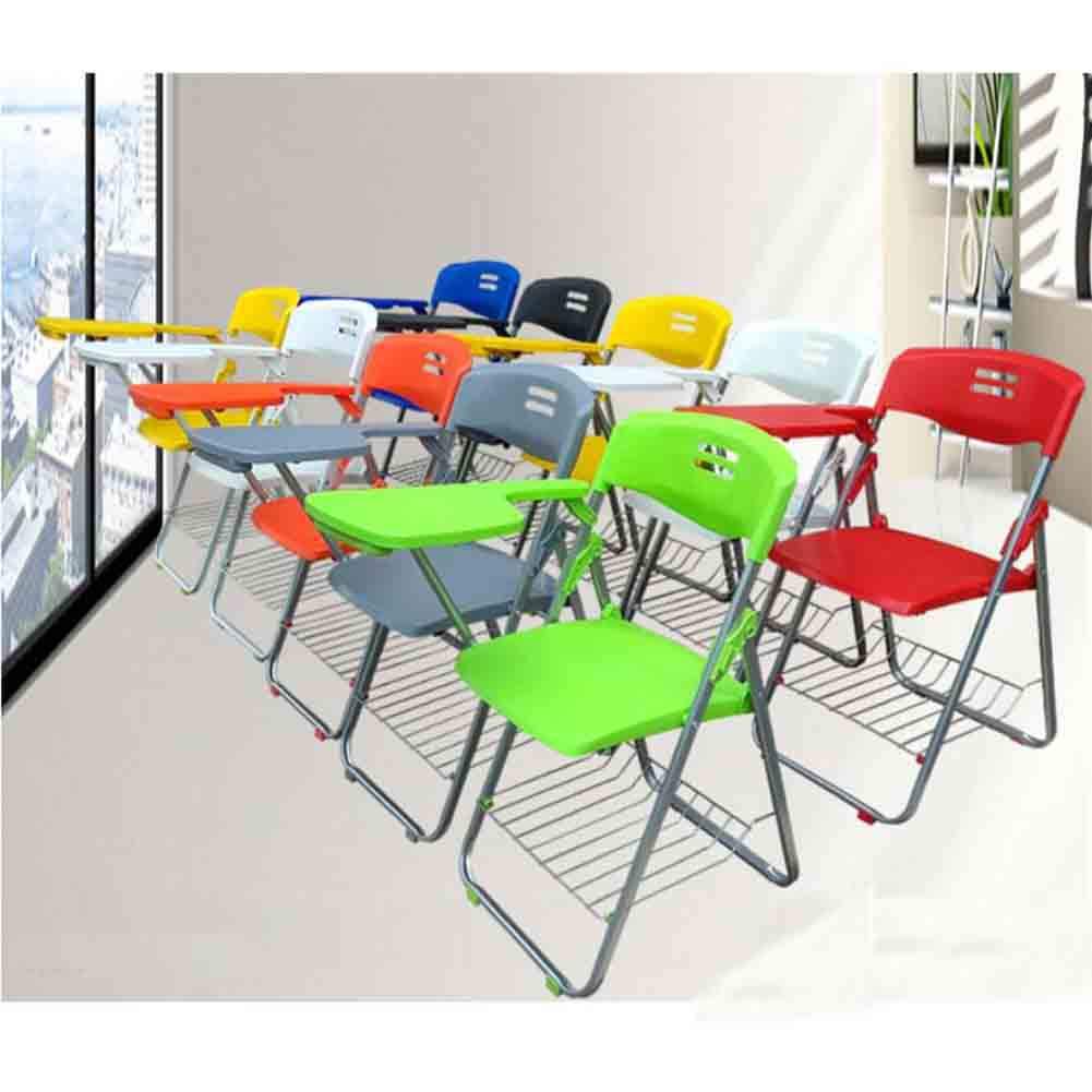 Set di 2 sedie da ufficio pieghevoli in plastica con tavoletta per scrittura, struttura in acciaio, per formazione, conferenze, riunioni di lavoro e ambienti di apprendimento