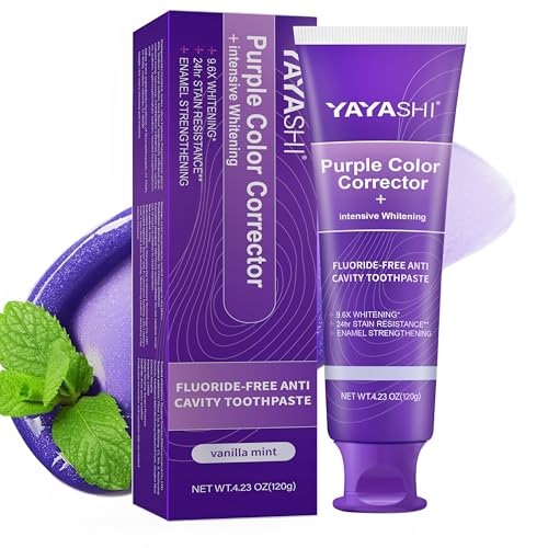 Purple Color Corrector Whitening Toothpaste, Fluoride-Free,Deep Stain Remover Toothpaste, Plaque Remover for Teeth,freshens Breath,Vanilla Mint