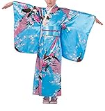 √Las hermosas flores de los pavos reales diseñaron una túnica de kimono de estilo japonés de satén,una bata de niña de flores,una bata de dama de honor menor para la boda.