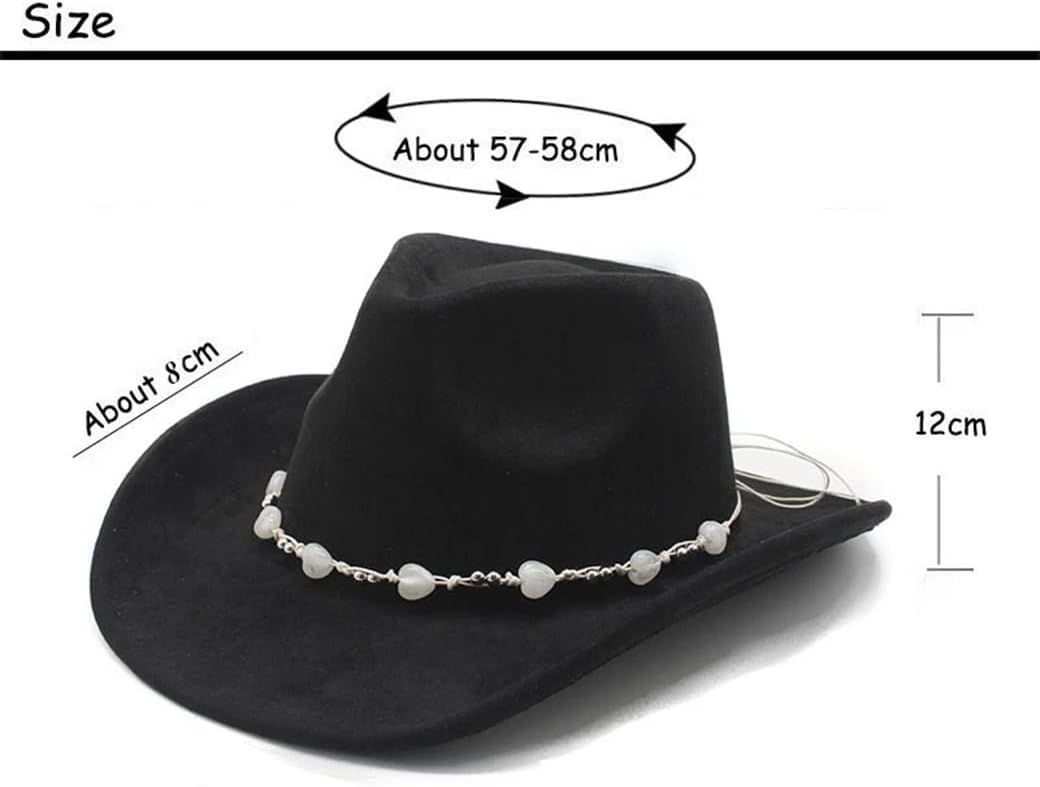 Women's Western Cowboy Hat White Heart Band Curved Brim Elegant Style Outdoor Riding Travel Cap