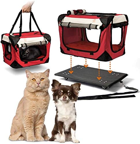 PetLuv "Pull-Along Rolling Cat & Dog Carrier & Travel Crate on Wheels - Locking Zippers, Matching Comfy Plush Nap Pillow, Reduces Anxiety