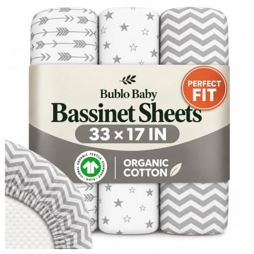 Baby Bassinet Sheet Set for Boy and Girl, 3 Pack, Universal Fitted for Oval, Hourglass & Rectangle Bassinet Mattress, Fitted Sheets Size 32 x 16 x 4 Inches, Grey-White