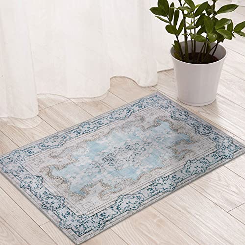 DECOMALL Maila Small Rug 2x3ft, Washable Doormat, Bohemian Rug for Entryway, 24"x36", Blue
