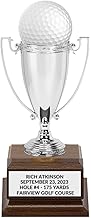 Silver Hole in One Golf Trophy Display, Custom Engraving, Metal Cup with Wood Base, 5.5 Inches Tall