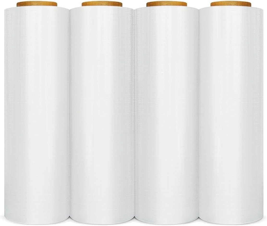 Stretch Wrap, 4 Pack Plastic Moving Wrap, 18 Inch x 1000 Feet, 80 Gauge, Clear