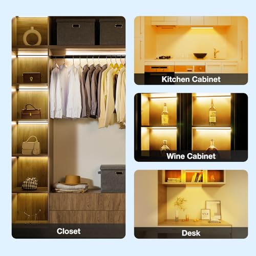 Image of Under Cabinet Lights Remote Control,4 Pack Magnetic Rechargeable Light bar,Under Cabinet Lighting Wireless,Ceiling and Under Counter Lights for Kitchen,Wardrobe,Shelf (Black, 30 CM)
