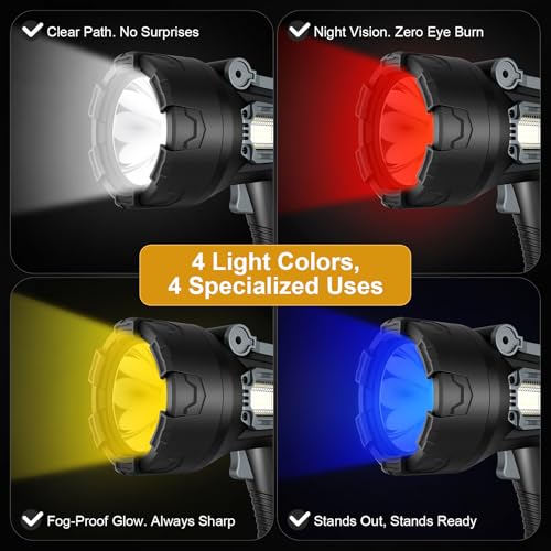 BEFAMALI Rechargeable Spotlight Flashlight 2000000 Lumens, Spot Lights Outdoor with Cob Light & Foldable Stand, Spot Light Long Runtime, Handheld Spotlights for Boating Hunting — view 4