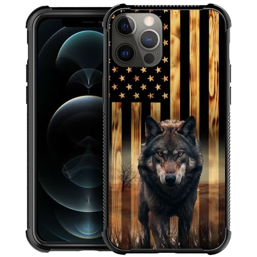 DAIZAG Compatible with iPhone 11 Case,All-Round Protection Shockproof Anti-Scratches TPU Cover,Cases for Man Woman-Wolf American Wood Grain Flag