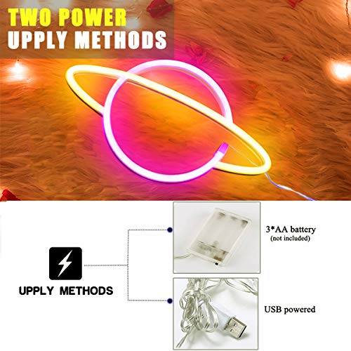 XIYUNTE Planet Neon Light White/Pink Led Signs Wall Decor, Battery or USB Operated Planet Lamp Blue Planet Neon Signs Light up for Home,Kids Room,Bar,Festive Party,Christmas,Wedding