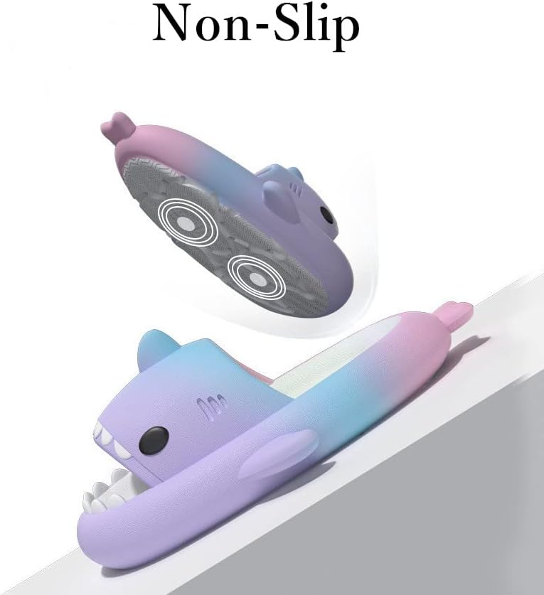 Miniatura 3 de Lindas pantuflas de tiburón de gradación, zapatos de playa de 1.6 in de grosor, suela suave, sandalias de verano con diseño de tiburón para mujeres
