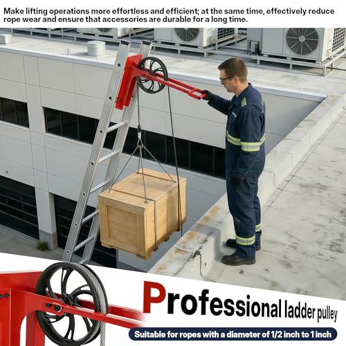 Chonway Hoisting Wheel with Long Handle 500 Lbs Ladder Pulley Hoist System 8.5\" Scaffolding Wheels, Scaffold Hoist Pulley for Ladder Accessories, Red