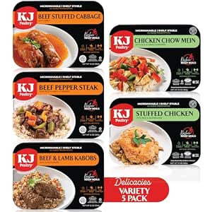 KJ Poultry Kosher Ready Meals - 5 Pack Variety (Beef & Chicken) Fully Cooked Shelf-Stable Entrees