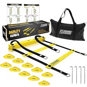 POWER GUIDANCE Échelle de Rythme Entrainement Football 12 Feuilles avec 10 Cônes (6M) avec Sac de Transport