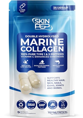 100% Pure Marine Collagen (120 Capsules) - 1270mg (Not Collagen Powder) - 2 Months Supply - Collagen Supplements for Women & Men Premium Double Hydrolysed Triple Filtered Type 1&3 Peptides by SkinPep
