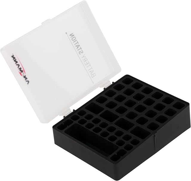 Ansmann Battery Station [Pack of 1] Battery Storage Organiser Case for AA, AAA, and 9V Block Batteries - Ideal For Storing, Protecting Full and Empty Batteries