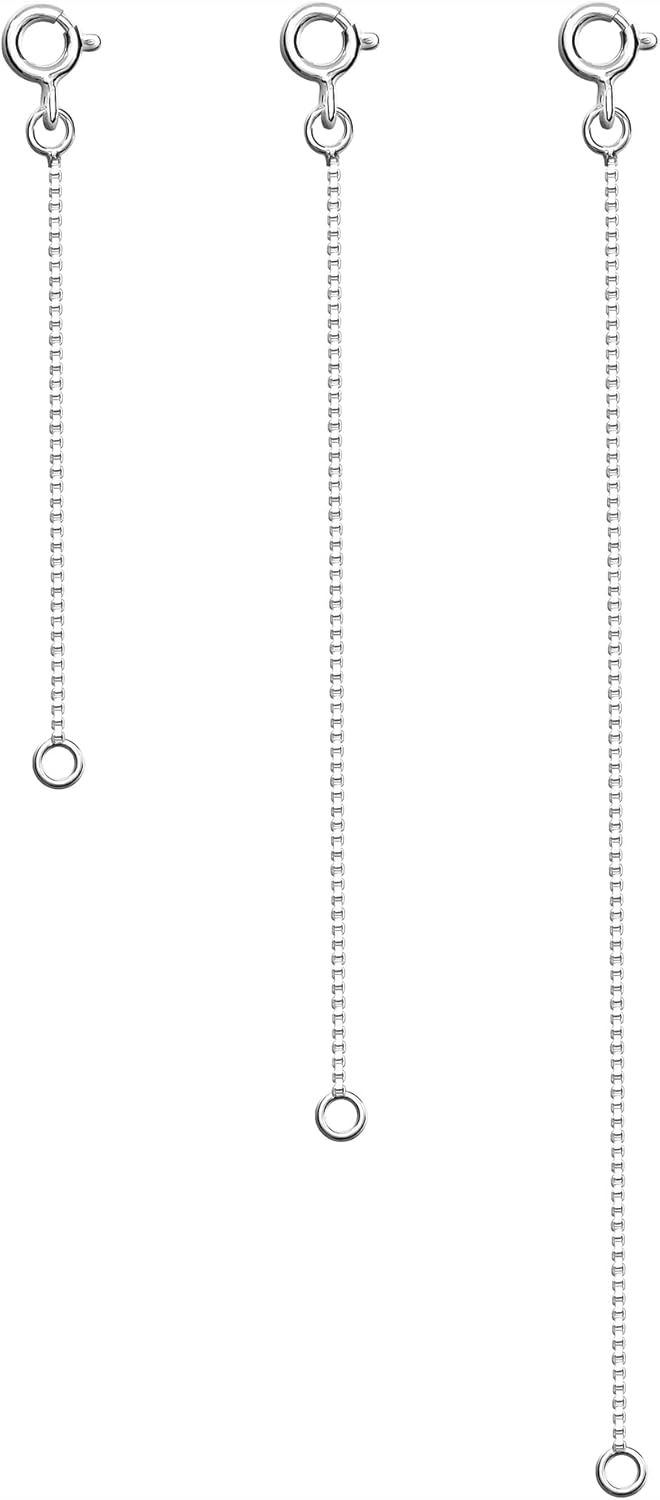 LeCalla Sterling Silver Necklace Extender Chain Lightweight 3 Pcs 925 Sterling Silver Necklace Extender Extension BOX and Cable Chain For Your Necklace, Bracelet, Anklet Jewelry Lengths 2", 3", 4"