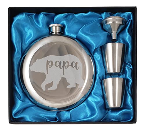 Papa Bear - 10 Oz Round Flask Gift Set | Perfect Present For Fathers #TOP26