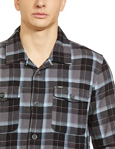 Image of The Indian Garage Co Men Regular Fit Checkered Full Sleeves Spread Collar Double Flap Pocket Casual Over Shirt