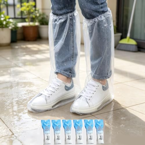 Nenluny 6 Pairs Long Rain Shoe Covers Individually Packaged 20inch Tall Long Disposable Shoes Cover Overshoe Boot Covers for Women Men