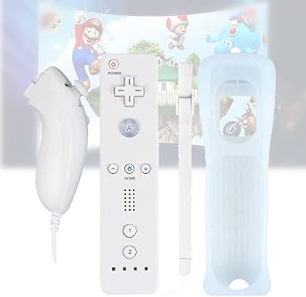 Wii Remote Nunchuk Wii Controller Console Joystick Remote Game Set with Motion Plus Speaker CMOS Function Compatible with WiiU Wii Controller Wii Remote Jacket Silicone Case and Wrist Strap White