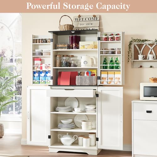 72-Tall-Farmhouse-Kitchen-Pantry-with-Rivet-Barn-Doors-Rustic-Wood-Cupboard-Storage-Cabinetw-Drawer-Adjustable-Shelves-for-Dining-Living-Room-Bathroom-Hallway-Antique-White 72 Tall Farmhouse Kitchen Pantry with Rivet Barn Doors Rustic Wood Cupboard Storage Cabinetw Drawer Adjustable Shelves for Dining Living Room Bathroom Hallway Antique White