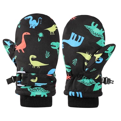 Image of Urban Virgin Toddler Waterproof Outdoor Infant Mittens Baby Winter Gloves Dino Cuffed Warm Fleeced Kids Ski Gloves For Teens