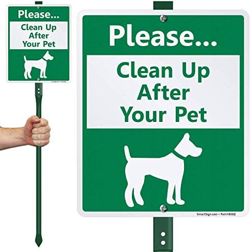 SmartSign Please Clean Up After Your Dog Sign, Dog Poop Signs for Yard 10 x 12 Inches Aluminum Sign With 3 Feet Stake
