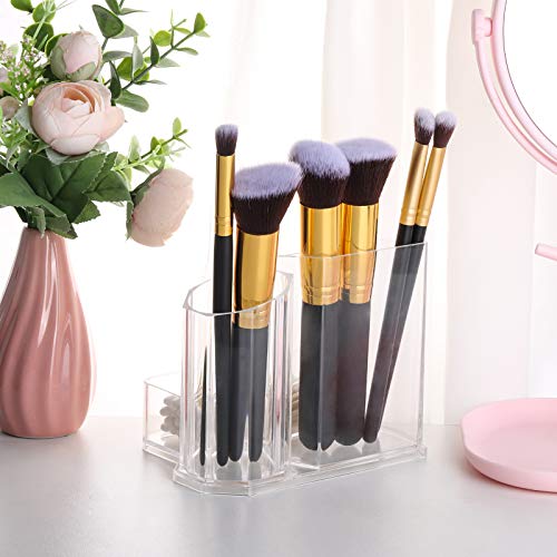 Image of Tbestmax Clear Makeup Brush Holder, 3-Compartment Different Size Cosmetics Organizer Storage