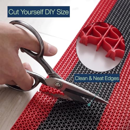 Image of ishro home Anti Skid Waterproof PVC Rubber Mat for Bathroom, Floor, Swimming Pool, Shower, Entrance & Rainy Areas | Multipurpose Dual Colour Floor Mat |Red & Black, 4x3 ft