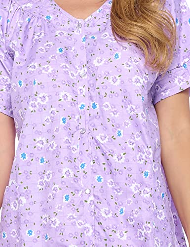 Casual Nights Women's Snap-Front House Dress Short Sleeve Woven Duster Housecoat Lounger Robe, Floral Purple, Medium #TOP4