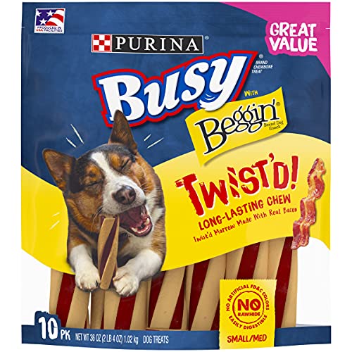 Purina Busy With Beggin’ Made in USA Facilities Small/Medium Breed Dog Treats, Twist’d – 10 ct. Pouch