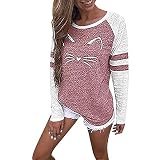 VJGOAL T Shirt Femme Humour Mignon Chat Chemise Sweet Expression Imprimer Pullover Ado Fille Couture Chic Tops Manche Longue Quotidien Fit Casual T-Shirt Automne Ete Mode Blouse S-XXL