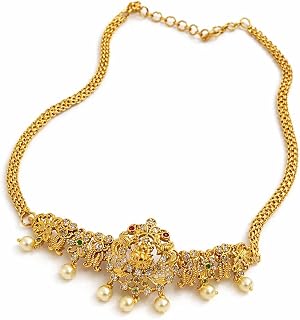 Traditional Gold-Toned Lakshmi Pearl Drop Choker Necklace for Women Price In India