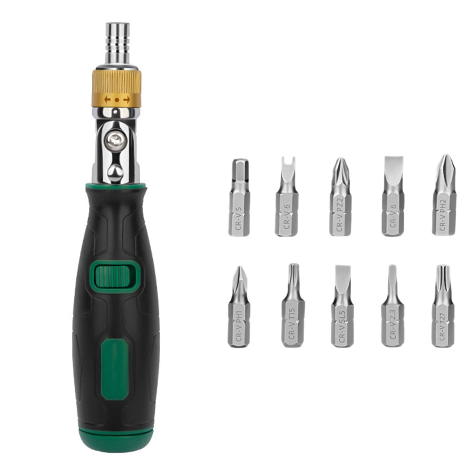 Rgybao Carbon Steel Ratcheting Screwdriver Set 10 Interchangeable Heads Multiple Angles Rotation Compact Carrying Case For Craft Projects Carbon Steel Ratcheting Screwdriver Set