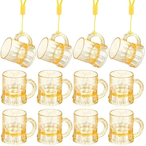 WDFCN 12 Stück Glitzer Gold Schnapsbecher zum umhängen 3CL Schnapsglas aus Kunststoff Cover