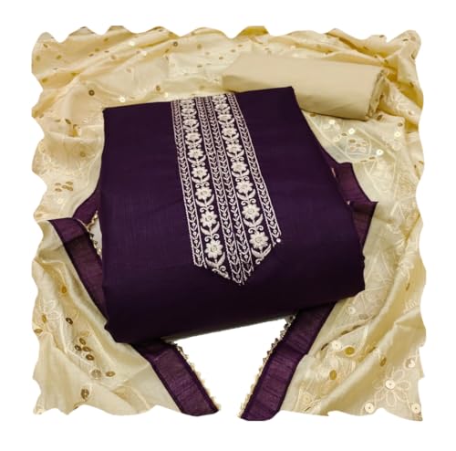 Image of HMP Fashion Womens Bombay Cotton Embroidery Tie Cotton Unstitch dress Material With Chanderi lace bordered Dupatta