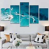 SIGNWIN 5 Panel Canvas Wall Art Aerial Beach Beach Coastal Cool Minimalism Multicolor Photography Relax/Calm for Home Decorations Ready to Hang - 60
