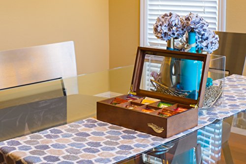 The Bamboo Leaf Wooden Tea Storage Chest Box with 8 Compartments and Glass Window (Walnut) - Thumbnail 7