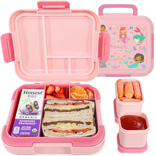 Caperci Bento Box for Kids - Leak-Proof Toddler Lunch Box Container with 2 Modular Containers & 4 Compartments, Hold 4.8 Cups, Portable Handle,...