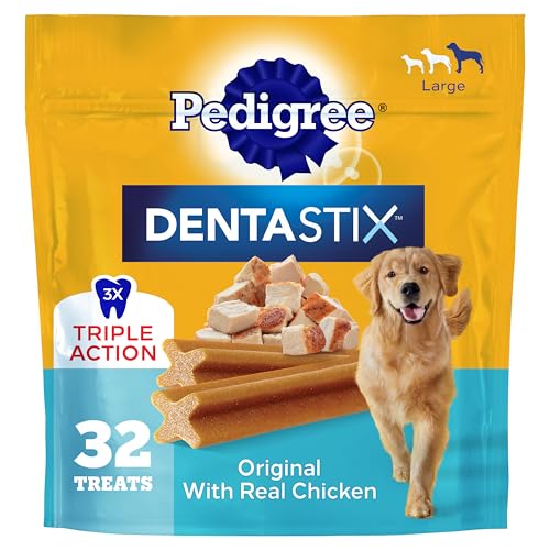Pedigree Dentastix Large Dog Treats, Original Flavor with Real Chicken, 1.66 lb. Bag (32 Treats Total)
